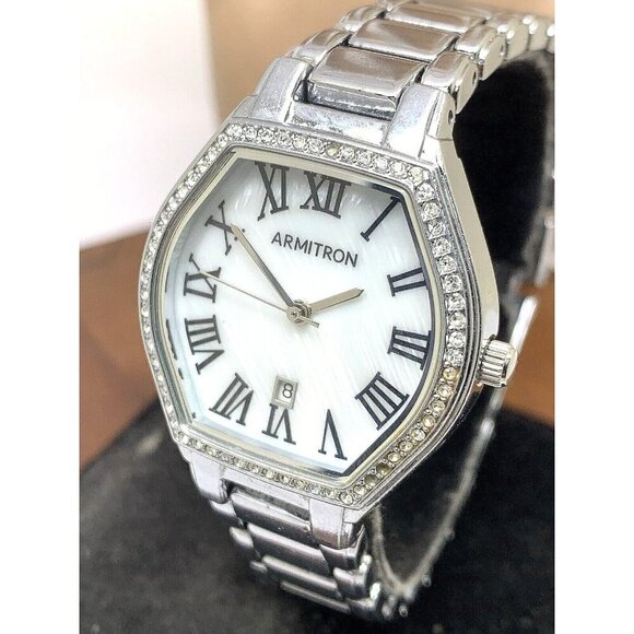 Armitron Women's Watch 75/5907V Quartz Mother of Pearl Dial Steel Tank 30mm - Picture 1 of 13